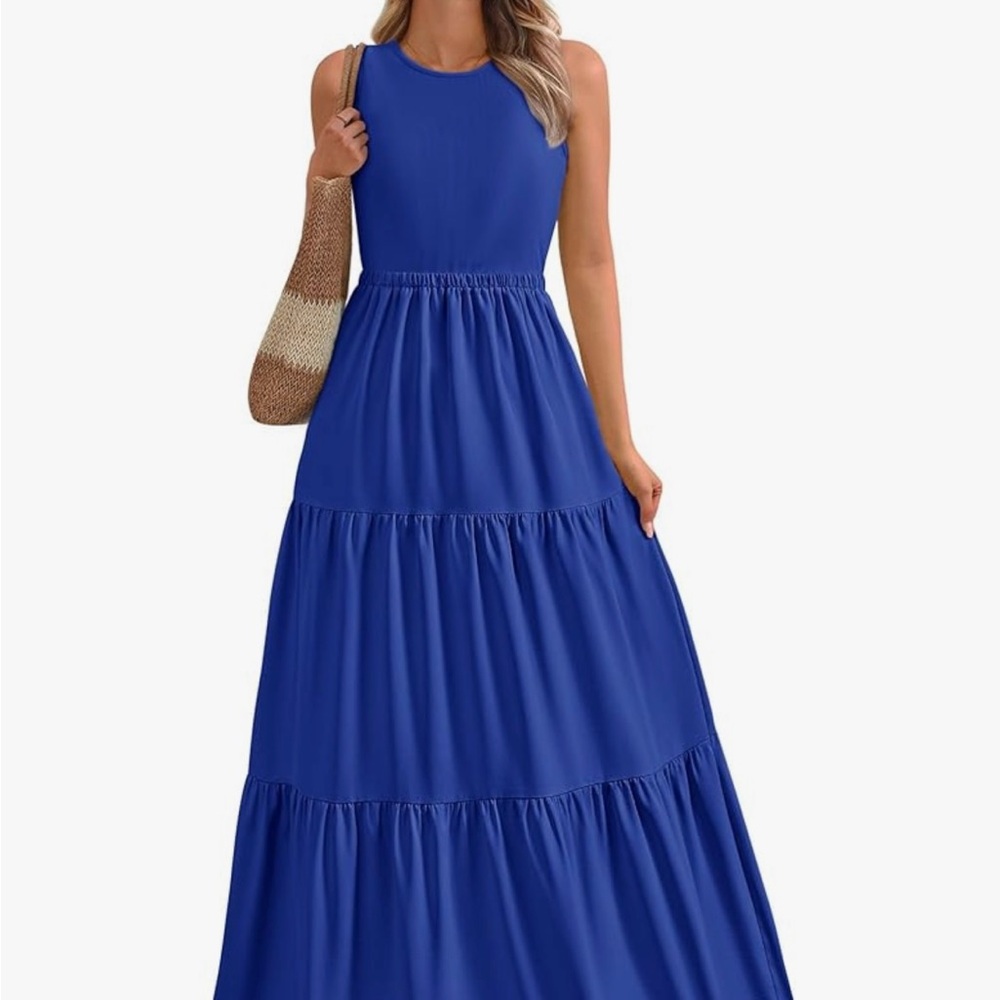 Women Sleeveless Dress Maxi, Ribbed with Pockets